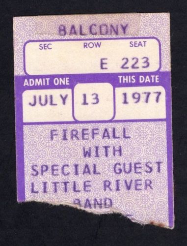 Little River Band w/ Firefall Ticket, Syracuse NY 13/6/77