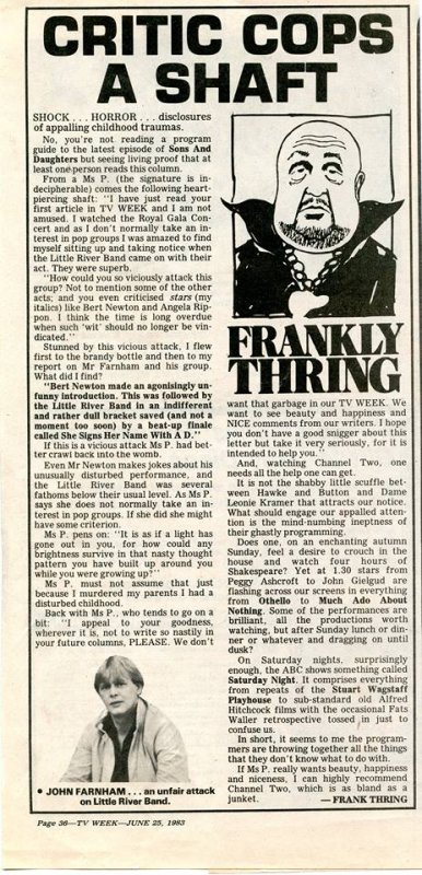 Frank Thring's column in T.V. Week, June 25, 1983.