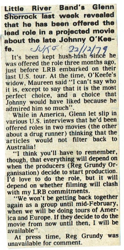 Glenn Shorrock Johnny O'Keefe Movie