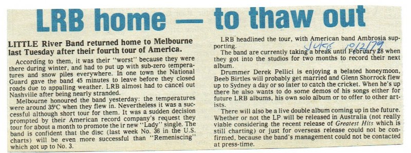 LRB Return To Australia After Forth U.S. Tour