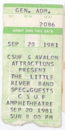 Little River Band & Greg Kihn 9/20/81 Fullerton CA CSUF Concert Ticket