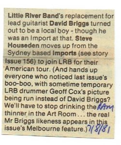 David Briggs Leaves Little River Band