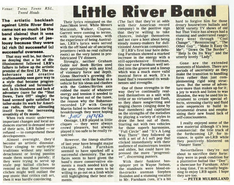 Little River Band Twin Towns Review