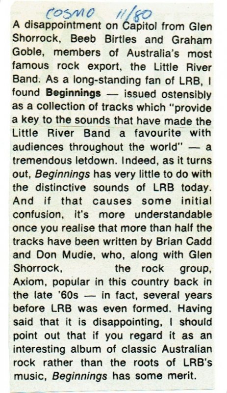 Cosmo Review 'Beginnings' LP