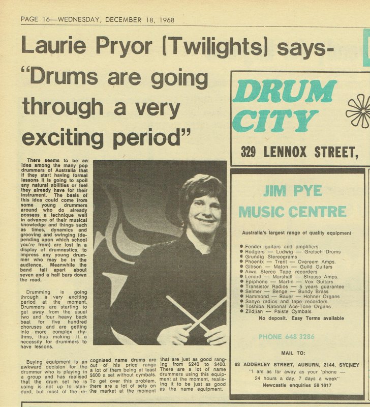 Laurie Pryor "Drums Going Through An Exciting Period"
