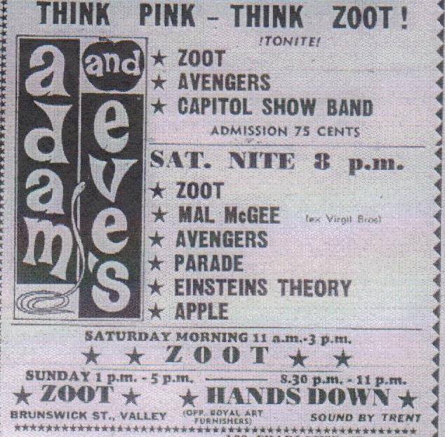 Zoot At 'Adam And Eve's', Brisbane Advert