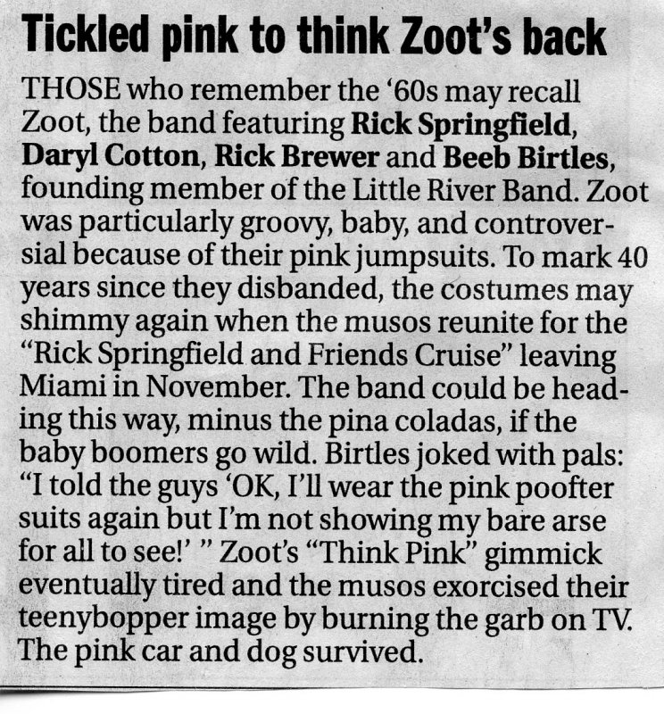 Zoot Reuniting For Rick Springfield Cruise