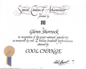 Glenn Shorrock's BMI Award For 'Cool Change'