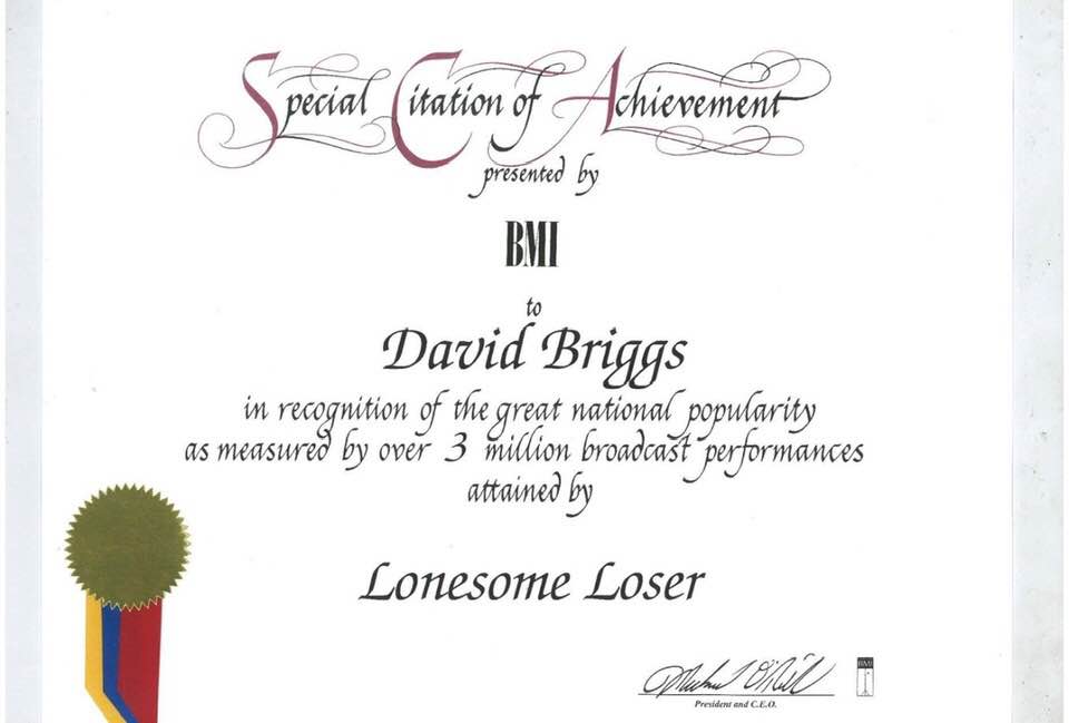 David Briggs' BMI Award For 'Lonesome Loser'