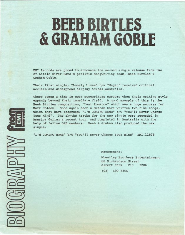 Birtles & Goble EMI Press Release