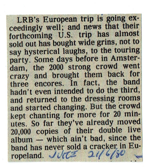 Little River Band's European Tour Going Exceedingly Well