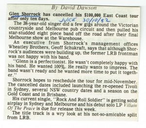 Glenn Shorrock Cancels Tour
